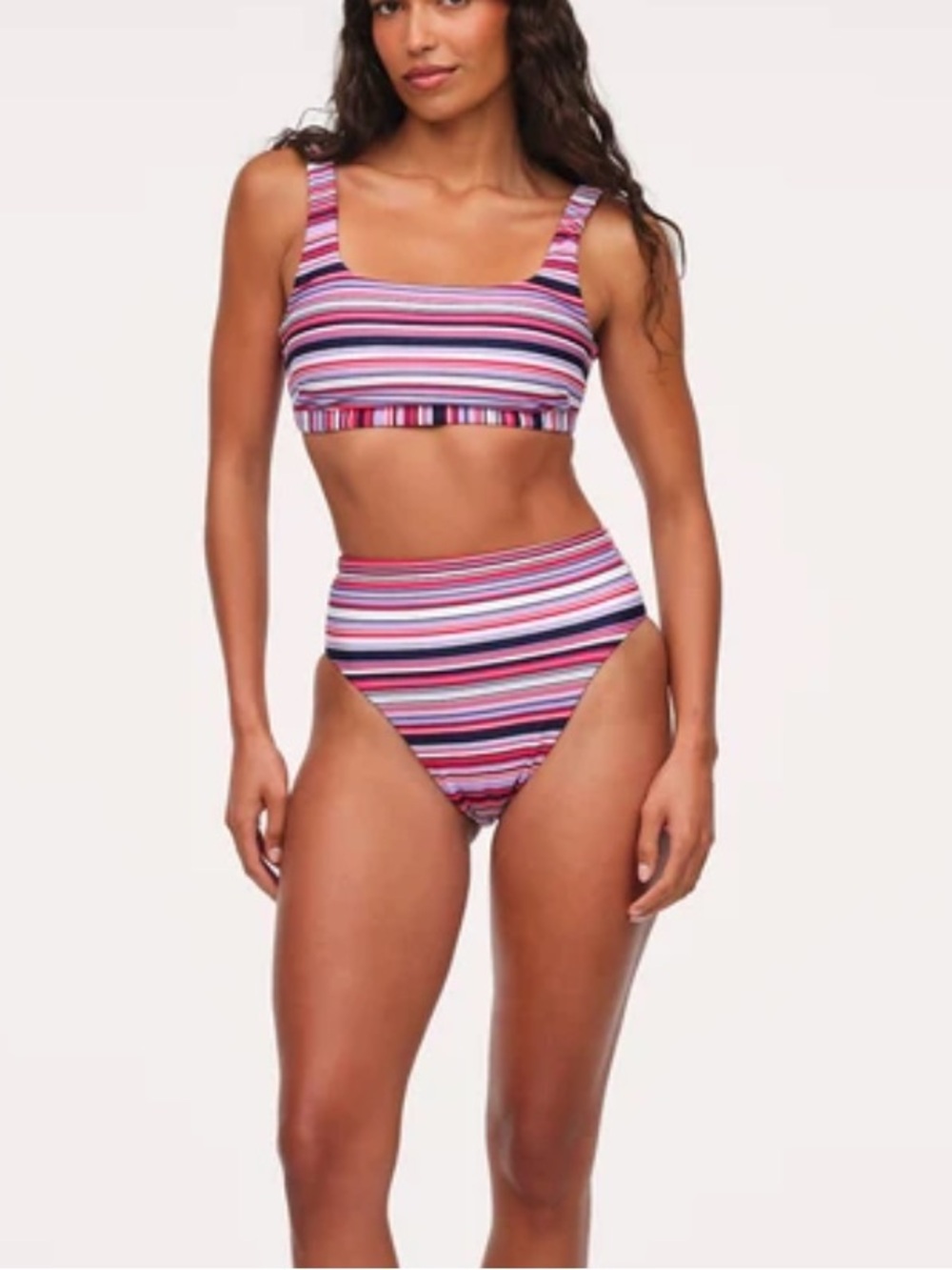Nuuds square neck bikini top and high waist bikini sz 12 wisteria stripes